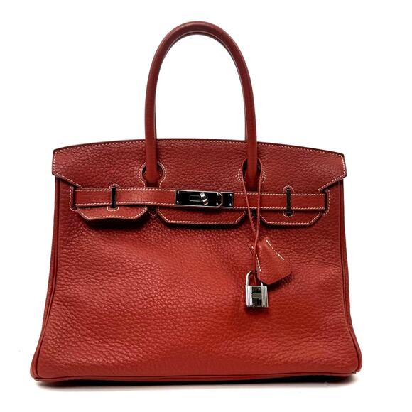 Hermes Birkin 30 Red Leather Palladium Hardware Top Handle Bag - Picture 1 of 16
